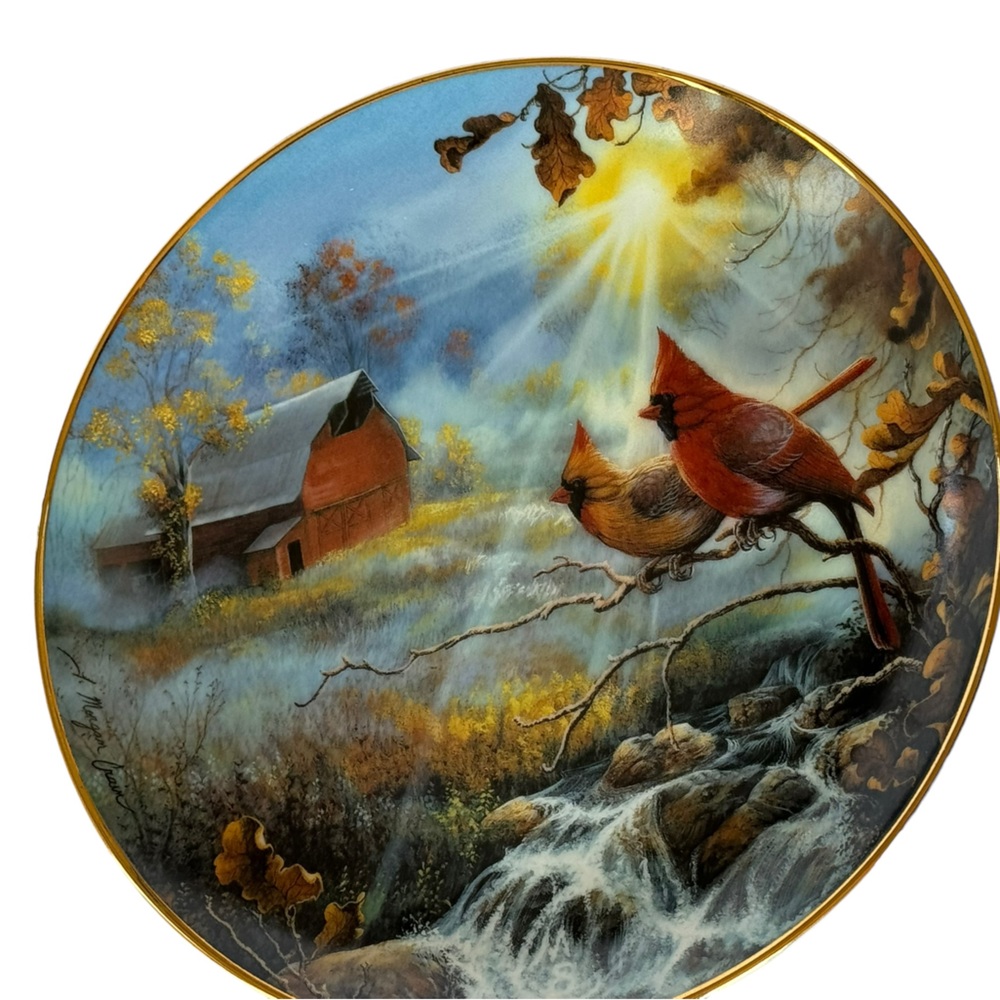Franklin Mint limited edition collectors plate Serenity of Sunrise cardinal bird